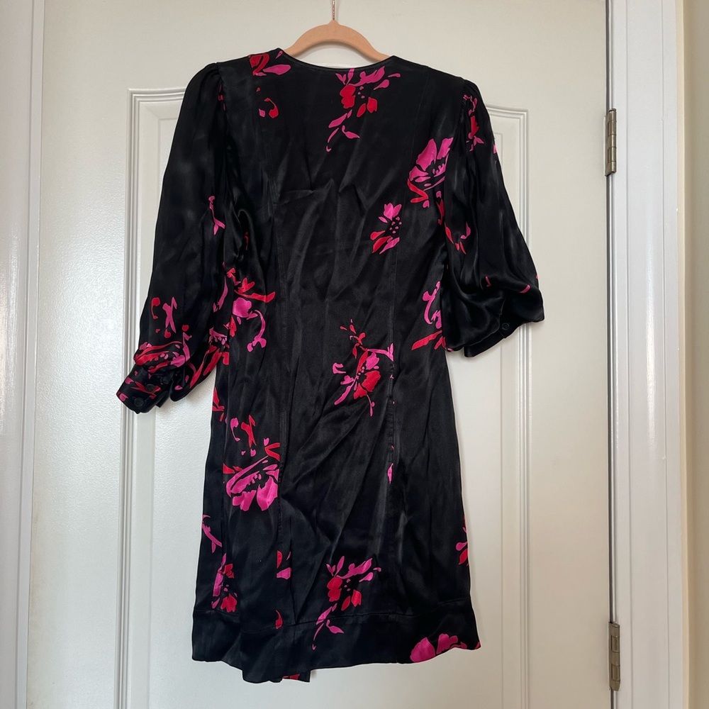 Ganni Crystal-Embellished Floral Print Satin Wrap Mini Dress Size 34 - Picture 4 of 5